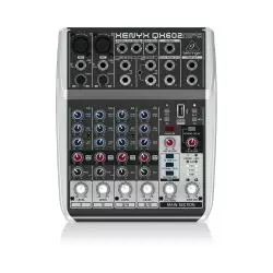 BEHRINGER QX602MP3 аналоговый микшер, 6 каналов, 2 мик. +2 лин. cтерео +1 AUX RET, 1 AUX, Main L/R- Jack, USB MP3-плеер