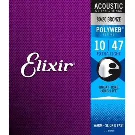 ELIXIR 11000 POLYWEB Струны для акустической гитары, Extra Light, бронза 80/20, 10-47