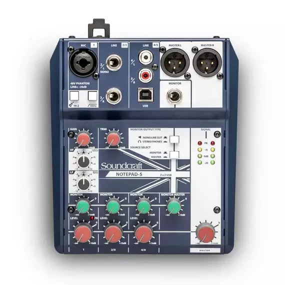 SOUNDCRAFT Notepad-5 аналоговый микшер, имеющий один моноканал, один моно/стереоканал и один стереоканал, аудиоинтерфейс для шины USB.