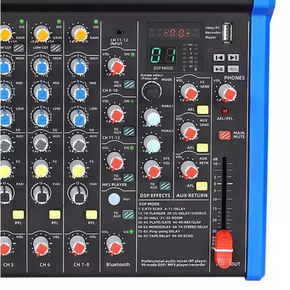 BG B628DSP Пульт микшерный, 6 моно, 1 стерео, 1AUX, DSP процессор 24bit/48KHz, USB MP3 плеер, BT