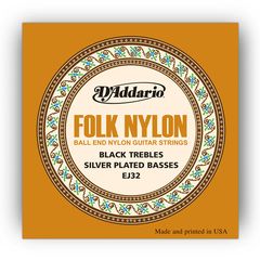 D'ADDARIO EJ32 Набор 6 струн для гитары классик-фолк нейлон черный-серебро ВЕ 028-045