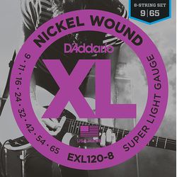 D'ADDARIO EXL120-8 Nickel Wound Комплект струн для 8-струнной электрогитары, Super Light, 9-65