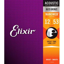 ELIXIR 11052 NanoWeb Комплект струн для акустической гитары, Light, бронза 80/20, 12-53