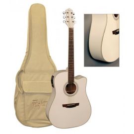 FLIGHT AD-200 CEQ WH+чехол - электроакустическая гитара с вырезом, цвет белый, скос под правую руку