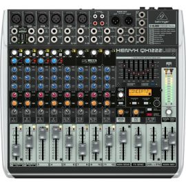 BEHRINGER XENYX QX1222USB-EU Пульт микшерный малошумящий премиум-класса (4 моновхода, 4 стереовхода, 1 AUX-шина), USB/аудио интерфейс, XENYX микрофонные предусилители и компрессоры, 3-х полосный "British" эквалайзер и 24-Bit Multi-FX процессор KLARK TEKNIK