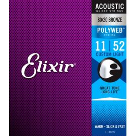 ELIXIR 11025 POLYWEB Комплект струн для акустической гитары, Custom Light, бронза 80/20, 11-52