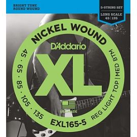D'ADDARIO EXL165-5 XL NICKEL WOUND Струны для 5-струнной бас-гитары 5-string Long RLTMB 45-135