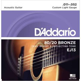 D'ADDARIO EJ13 80/20 BRONZE CUSTOM LIGHT 11-52 струны для акустической гитары, бронза,