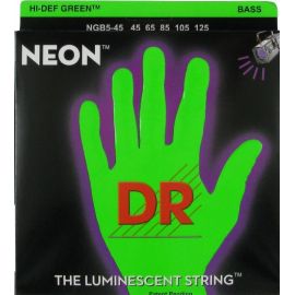 DR NGB5-45 Neon Green Комплект струн для 5-струнной бас-гитары, никелированные, с покрытием, 45-125