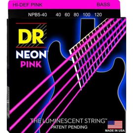 DR NPB5-40 Neon Pink Комплект струн для 5-струнной бас-гитары, никелированные, с покрытием, 40-120