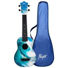 FLIGHT TUS-25 SURF укулеле сопрано, Travel, верхняя дека липа, корпус - пластик, рисунок серфер, фирменный чехол в комплекте