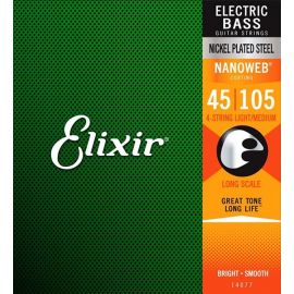 ELIXIR 14077 струны для бас гитары NanoWeb Medium (045-065-085-105) - 4 Long Scale