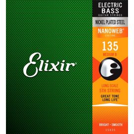 ELIXIR 15435 NANOWEB Отдельная 5-ая струна для бас-гитары, Heavy B, .135, никелированная, сужающаяся оплетка