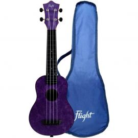 FLIGHT TUS-65 AMETHYST укулеле Travel, сопрано, верхняя дека липа, корпус пластик, цвет фиолетовый с эффектом шиммера. Чехол в комплекте