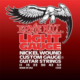 ERNIE BALL P02208 Nickel Wound Custom Gauge Light Guage, Комплект cтрун для электро-гитары, никелированная стальная оплетка, шестигранный стальной керн, 11-15-22-30-42-52