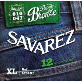SAVAREZ A230XL Комплект струн для 12-струнной акустической гитары, бронза 80/20, Extra Light, 10-47