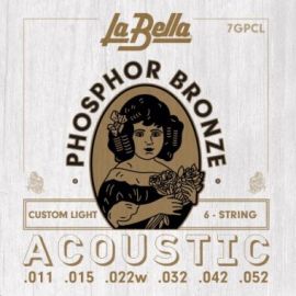 LA BELLA 7GPCL Струны для акустической гитары "Phosphor Bronze" Custom Light, стальные, 3,4,5,6 - обмотка - фосфорная бронза