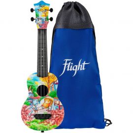 FLIGHT ULTRA S-42 Fat Cat укулеле сопрано, серия Ultra, полностью из поликарбоната, армированного стекловолокном. Рисунок: японский кот в рикши. Струны флюорокарбон.Рюкзак в комплекте