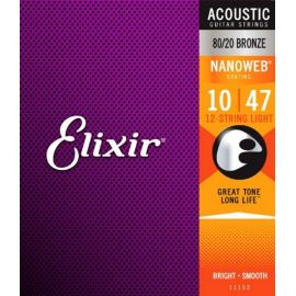 ELIXIR 11152 NANOWEB Комплект струн для 12-струнной акустической гитары, Light, бронза 80/20, 10-47