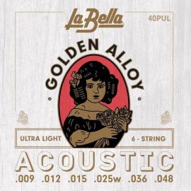 LA BELLA 40PUL Golden Alloy Комплект струн для акустической гитары, бронза, Ultra Light, 9-48