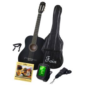 FOIX FCG-2039CAP-BK-MAT Классическая гитара с чехлом, ремнем, тюнером, черная матовая