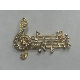 FASHION JEWELRY Брошь СКРИПИЧНЫЙ КЛЮЧ С НОТНЫМ СТАНОМ в стразах, цвет золото