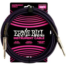 ERNIE BALL 6393 3.05М Кабель инструментальный, оплетёный, 3,05 м, прямой/угловой джеки, фиолетовый/черный