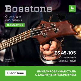 BOSSTONE Clear Tone ES 45-105 Комплект из 4-x струн для бас гитрары сталь с с никелевой обмоткой