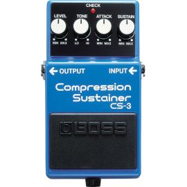 BOSS CS-3 Гитарный эффект. Регуляторы Level, Tone, Attack и Sustain. Индикатор Check. Разъемы: вход/