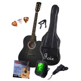 FOIX FFG-2039CAP-BK Акустическая гитара с чехлом, ремнем, тюнером, черная