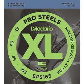 D'ADDARIO EPS165 ProSteels Комплект струн для бас-гитары, Custom Light, 45-105, Long Scale