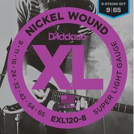 D'ADDARIO EXL120-8 Nickel Wound Комплект струн для 8-струнной электрогитары, Super Light, 9-65