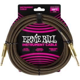 ERNIE BALL 6432 кабельинструментальный,оплетёный, 5,49 м,прямые джеки,черно-золотой