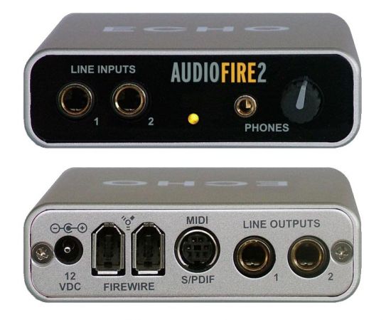 Echo AudioFire 2 Аудиоинтерфейс IEEE 1394, аналог 2х2, выход на наушники, S/PDIF (coax), MIDI.