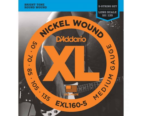 D'ADDARIO EXL160-5 Набор 5 струн для бас-гитары никель 050-135