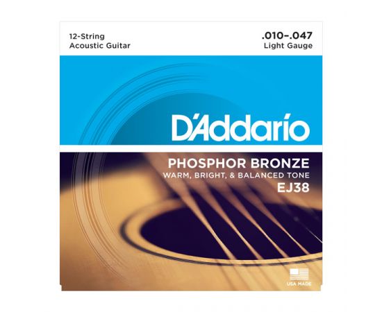 D'ADDARIO EJ38 Набор 12 струн для гитары акустической фосфор-бронза 010-047