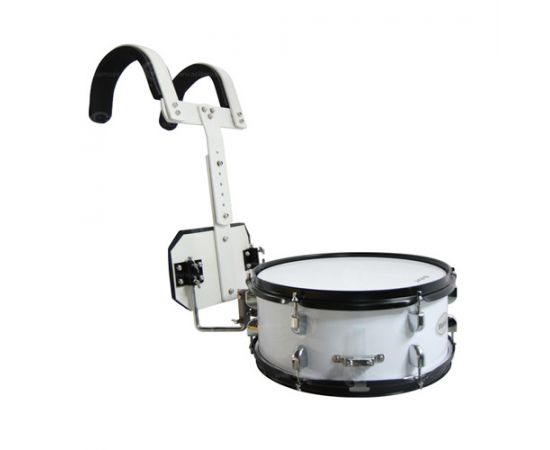 AP PERCUSSION MP-1455 Маршевый барабан малый 14"х5,5" белый, черная фурнитура с держателем, палочки