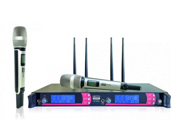 XLINE MD-968A Радиосистема двухканальная c двумя ручными передатчиками, 2 канала по 100 фиксированных частот, подстройка частот с помощью IR-порта, рабочая дистанция до 100 м, частотный диапазон 600-700 МГц