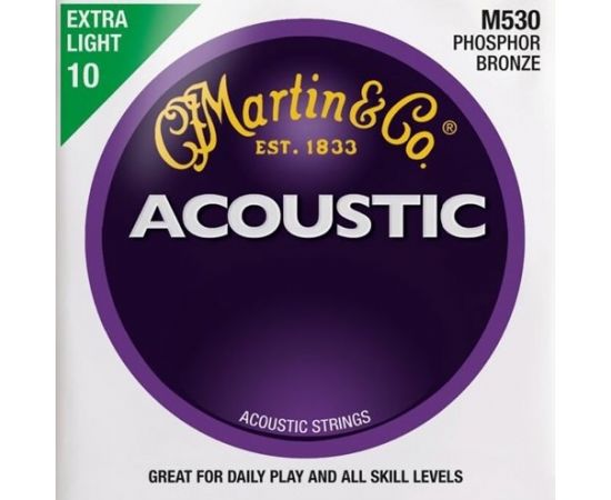 MARTIN M530 калибр 10-47 Струны для акустической гитары, фосфор/бронза, Extra Light,