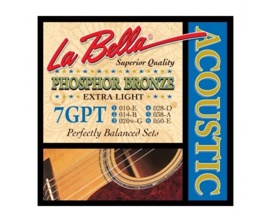 LA BELLA 7GPT Струны для акустической гитары "Phosphor Bronze" Extra Light, стальные,3, 4,5,6 - обмо