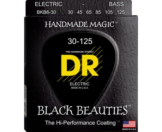 DR BKB6-30 Black Beauties Комплект струн для 6-струнной бас-гитары, сталь, с покрытием, 30-125, Для