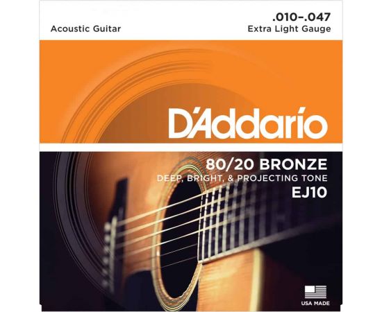 EJ10 BRONZE 80/20 Струны для акустической гитары бронза Extra Light 10-47 D`Addario