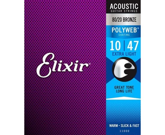 ELIXIR 11000 POLYWEB Струны для акустической гитары, Extra Light, бронза 80/20, 10-47