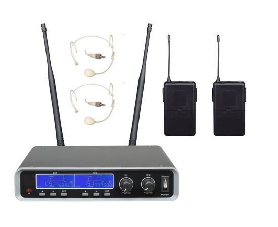 B&G IU-208G Радиосистема вокальная, UHF 500-980MHz, PPL 2000 переключаемых частот, Led дисплей,  2 головных микрофона