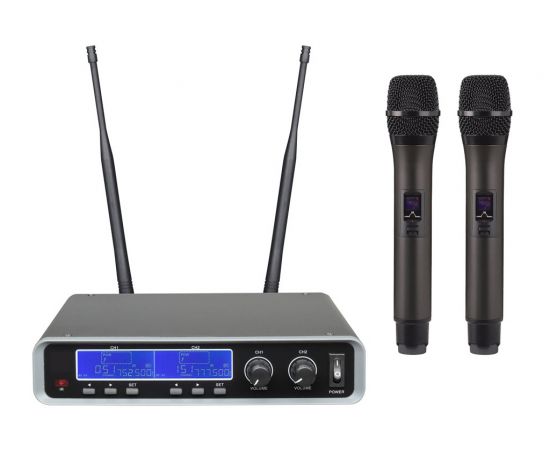 BG IU-208 Радиосистема вокальная, UHF 500-980MHz, PPL 2000 переключаемых частот, Led дисплей, 2 микрофона