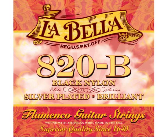 LA BELLA 820B Струны для классической гитары " Flamenco", черный нейлон, 3,4,5,6 - с серебряной обмо