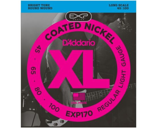 D'ADDARIO EXP170 Coated  Light, 45-100, Long Scale,Комплект струн для бас-гитары