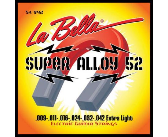 LA BELLA SA1046 Super Alloy 52 Комплект струн для электро-гитары. Верхние струны - сталь, басовые ст