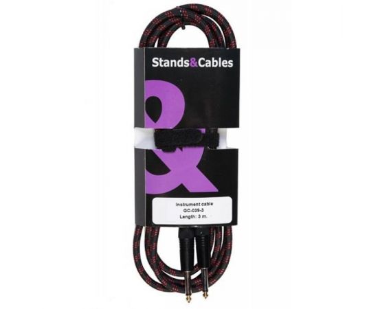 STANDS & CABLES GC-039-3 кабель распаянный инструментальный в тканевой оплетке Jack-Jack,3 м. разъем