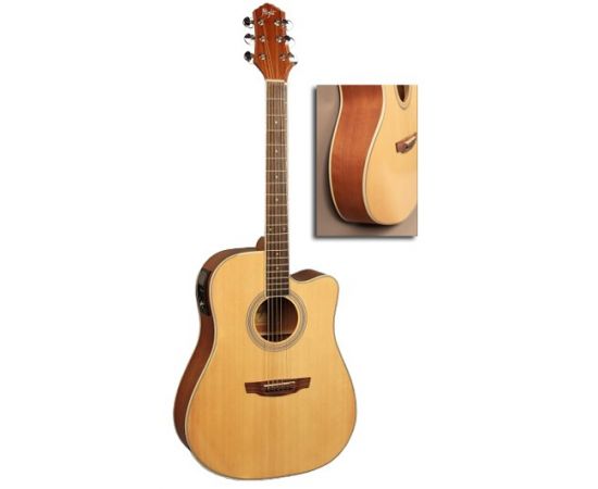 FLIGHT AD-200 NA+чехол - акустическая гитара, цвет натурал, скос под правую руку, фирменный чехол в